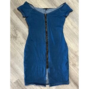 Haute Moon Denim Off Shoulder Zipper Front Bodycon Dress Size‎ L